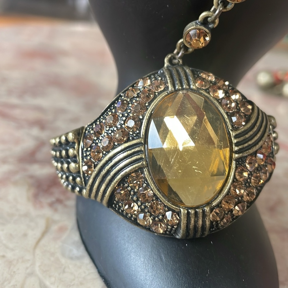 EUC Vintage Elegant Yellow & Brown Ring Cuff Bracelet W/Large Yellow Gemstones - Picture 5 of 13